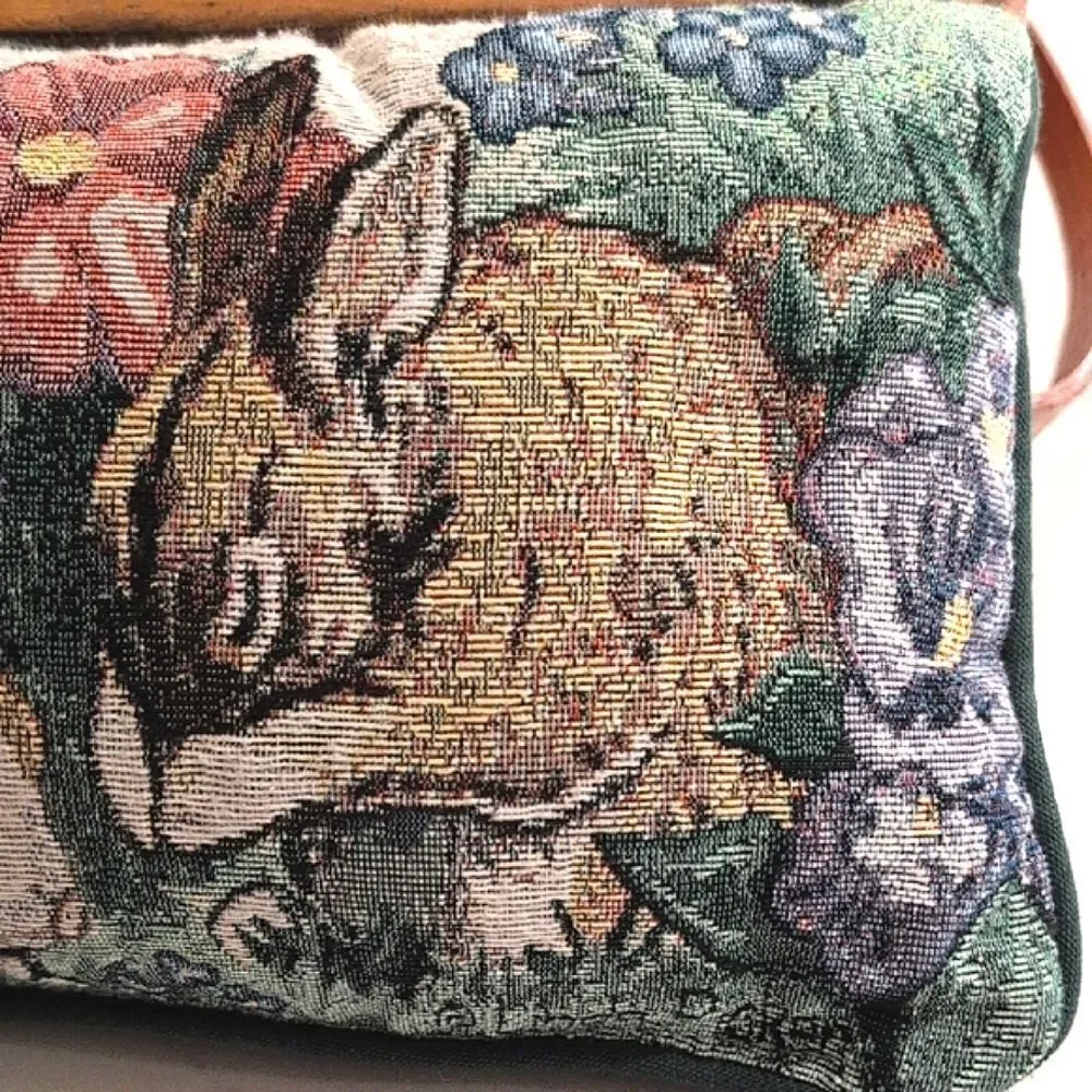 Vintage Floral Bunny Tapestry Accent Pillow Signed Linda Picken